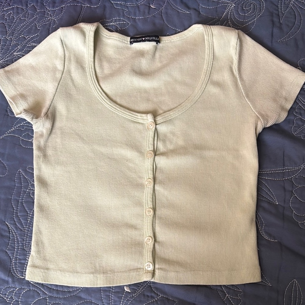 Brandy Melville Pale Green Button-Up Top